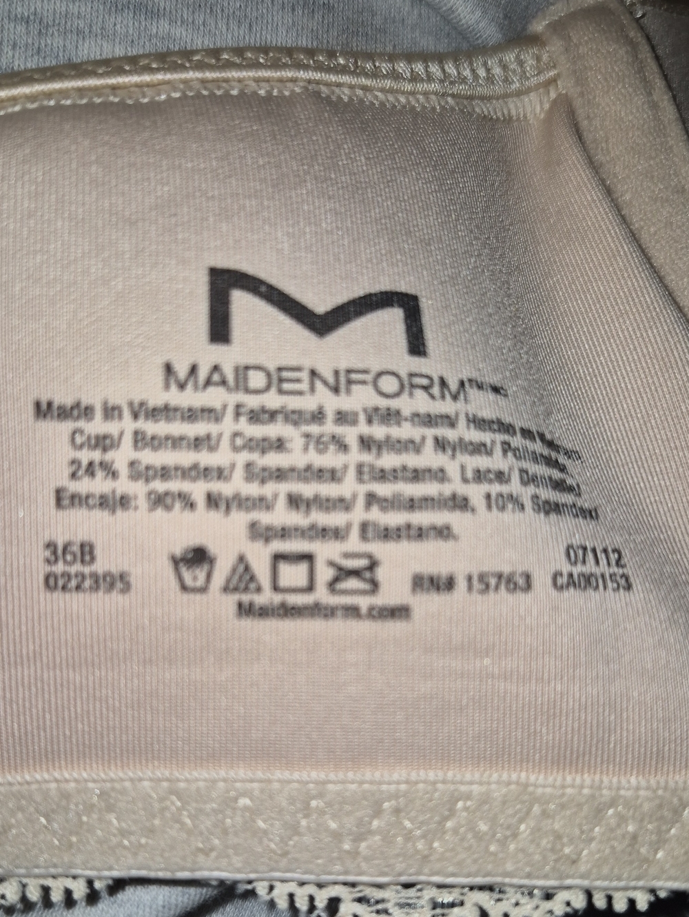 36B Maidenform 7112 Front Close Lace Trim Underwire Bra Nude - Picture 4 of 4